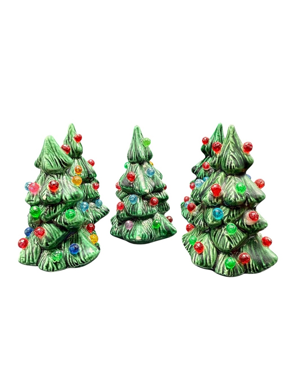 Ceramic Christmas Tree Miniature Multicolor Lights Holiday Decor Set of 5 - Picture 2 of 9